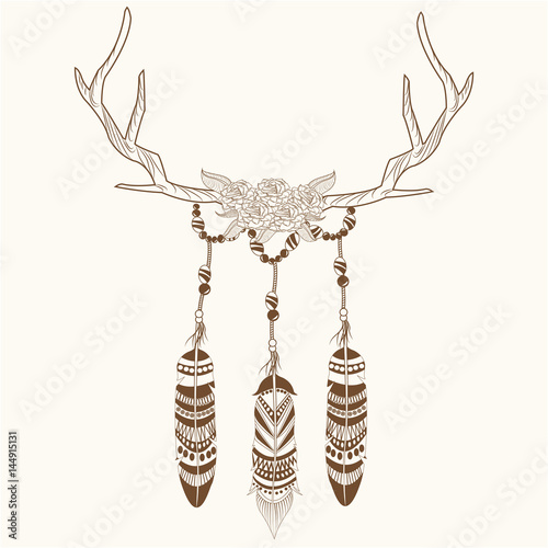 free spirit horns flowers and feathers decorative vector illustration eps 10
