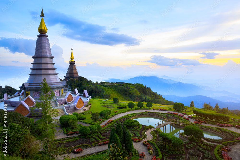 Fototapeta premium Landmark landscape pagoda in doi Inthanon national park at chiang mai Thailand