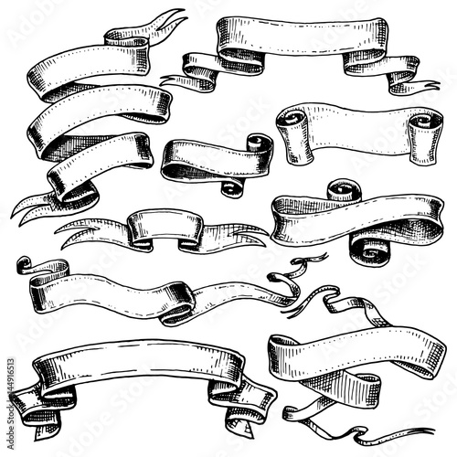 vintage hand drawn ribbon flag or banner element for book or other old looking design. engraved calligraphic part for your sign