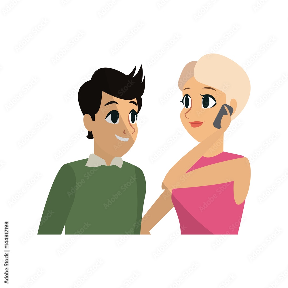 young couple cartoon icon over white background. colorful design. vector illustration young couple cartoon icon over white background. colorful design. vector illustration