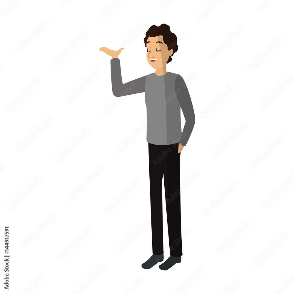 young man wearing casual clothes cartoon icon over white background. colorful design. vector illustration