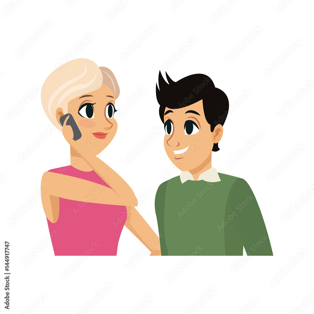 young couple cartoon icon over white background. colorful design. vector illustration young couple cartoon icon over white background. colorful design. vector illustration