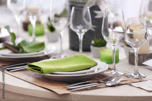 Table setting for dinner in restaurant