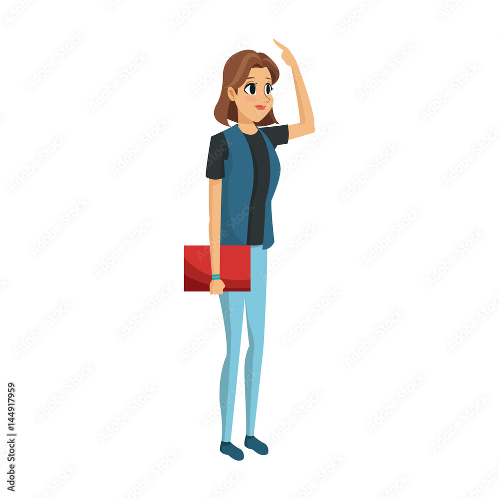 young woman wearing casual clothes cartoon icon over white background. colorful design. vector illustration
