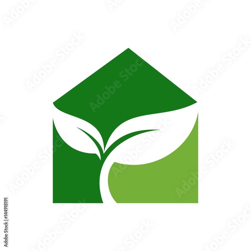 leaf and house logo vector.