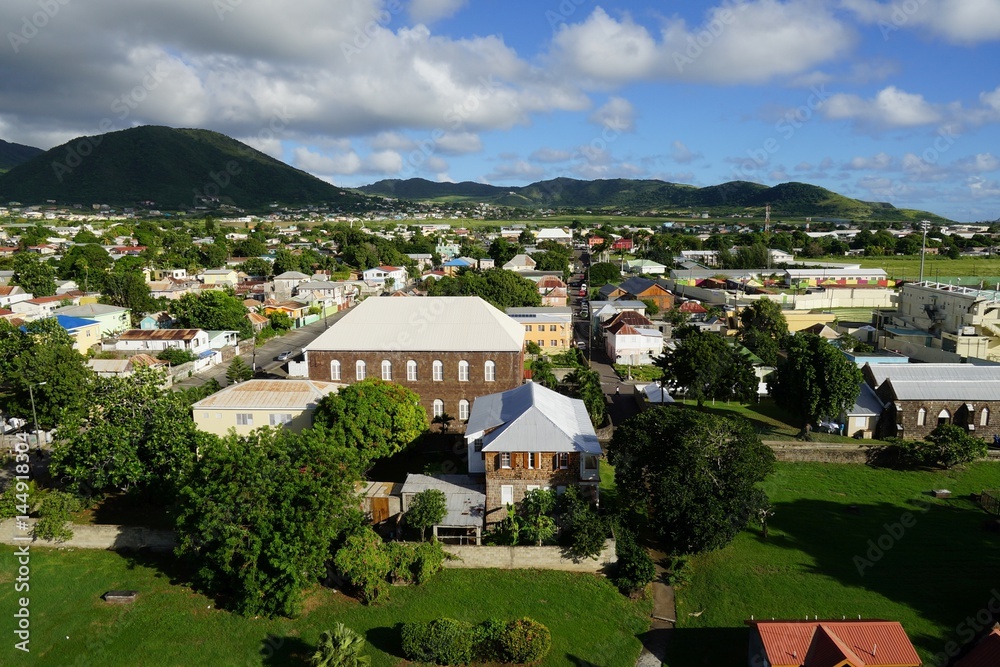 A view over St. Kitts capital, Basseterre, from a high point of view