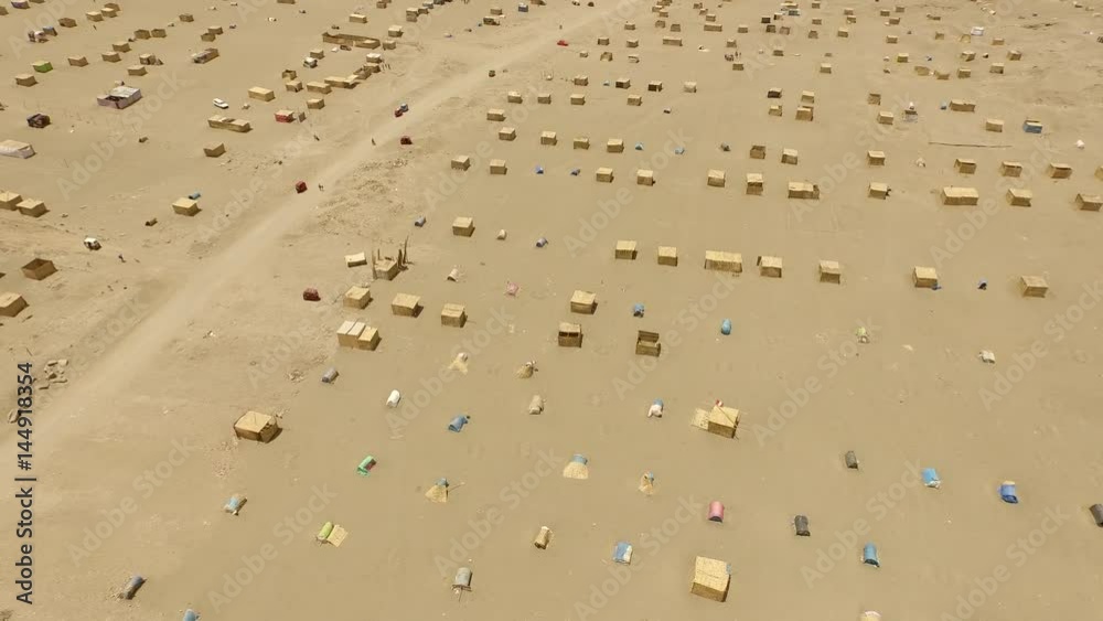 Aerial of new Slum in Peru (land occuption), here in Huacho in the desert near the city. Aerial of new Slum in Peru (land occuption), here in Huacho in the desert near the city.