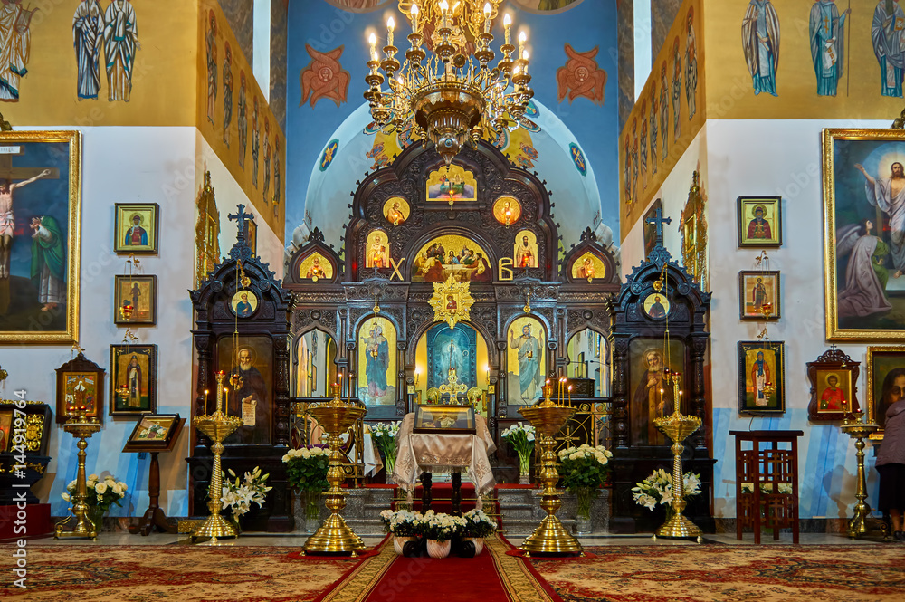 Interior of the St. John Climacus's Orthodox Church during the Holy Easter, Warsaw, Poland.