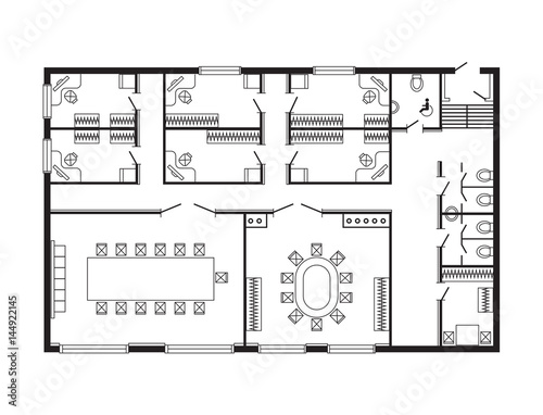 Modern office architectural plan interior furniture and construction design drawing project