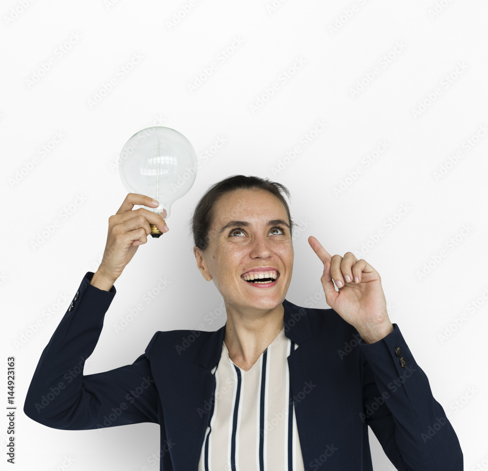 Caucasian Business Woman Light bulb