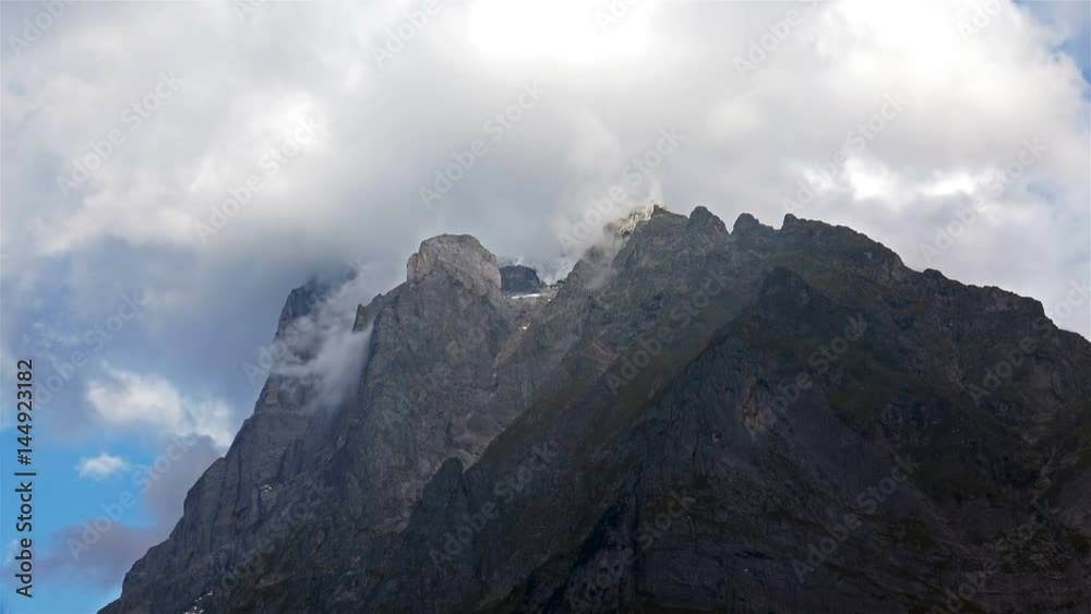 Mountain Peak in Cloud. Grindelwald, Swinzerland. 4K 