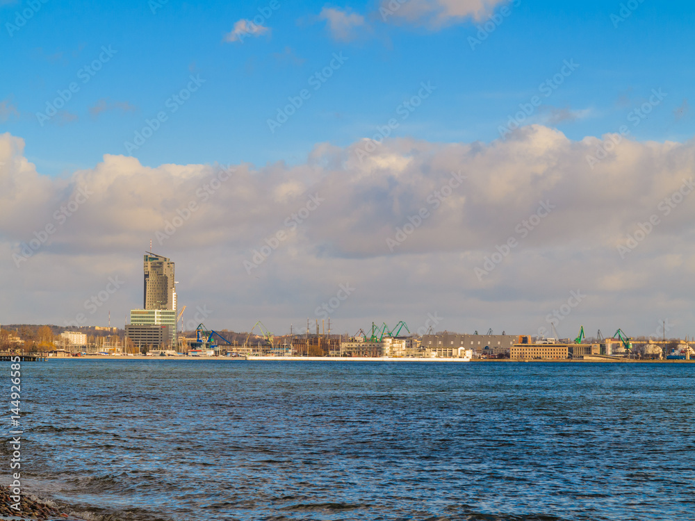 Baltic sea bay Poland. City Gdynia in the background.