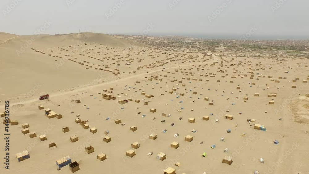 Aerial of huts of a Slum in Peru. Near Huacho in the desert Aerial of huts of a Slum in Peru. Near Huacho in the desert