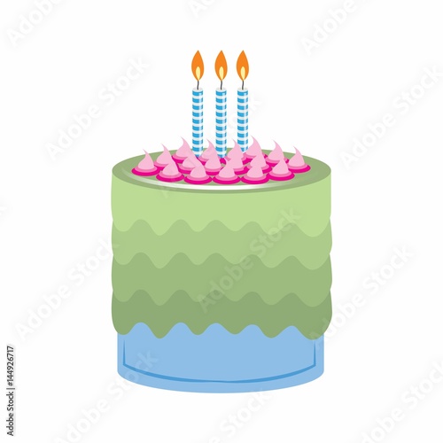 birthday cake with beautiful garnish and candles. vector illustration