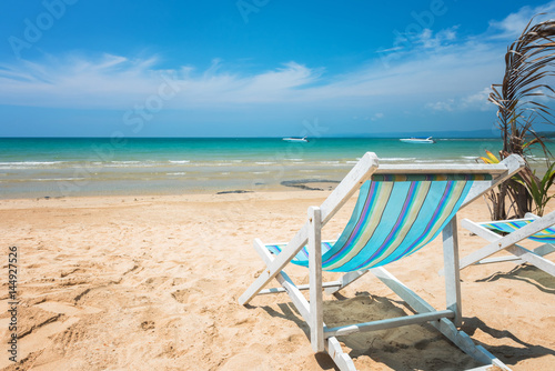 Beach chair on the sandy beach at Kohchang Island, Thailand