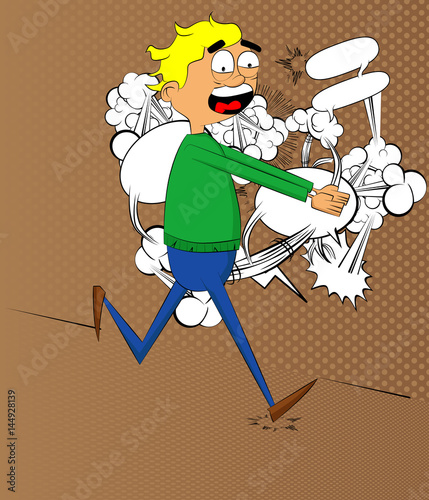 Retro style simple cartoon man is on the run. Vector illustration.