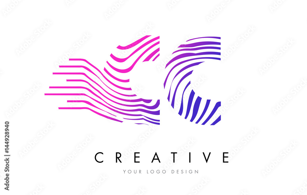 CC C C Zebra Lines Letter Logo Design with Magenta Colors