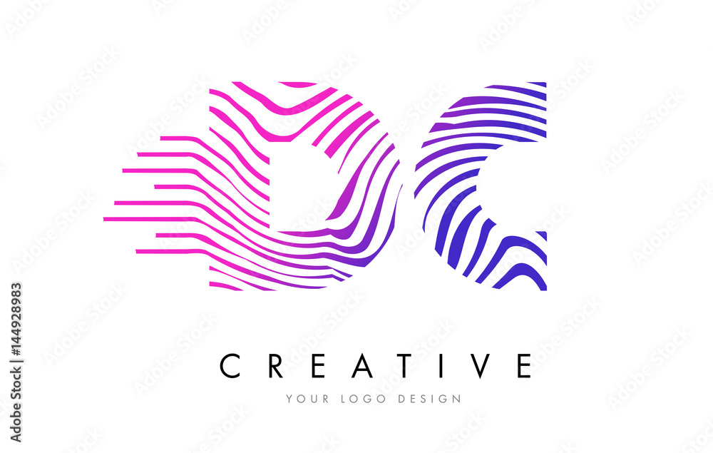 DC D C Zebra Lines Letter Logo Design with Magenta Colors