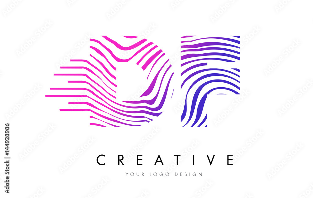 DF D F Zebra Lines Letter Logo Design with Magenta Colors