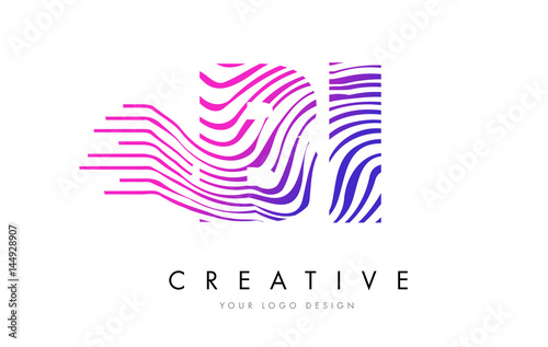Wallpaper Mural BI B I Zebra Lines Letter Logo Design with Magenta Colors Torontodigital.ca