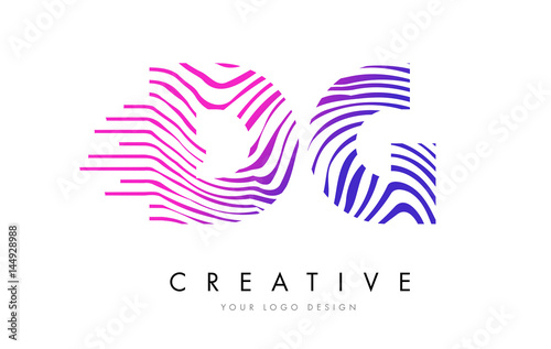 DG D G Zebra Lines Letter Logo Design with Magenta Colors