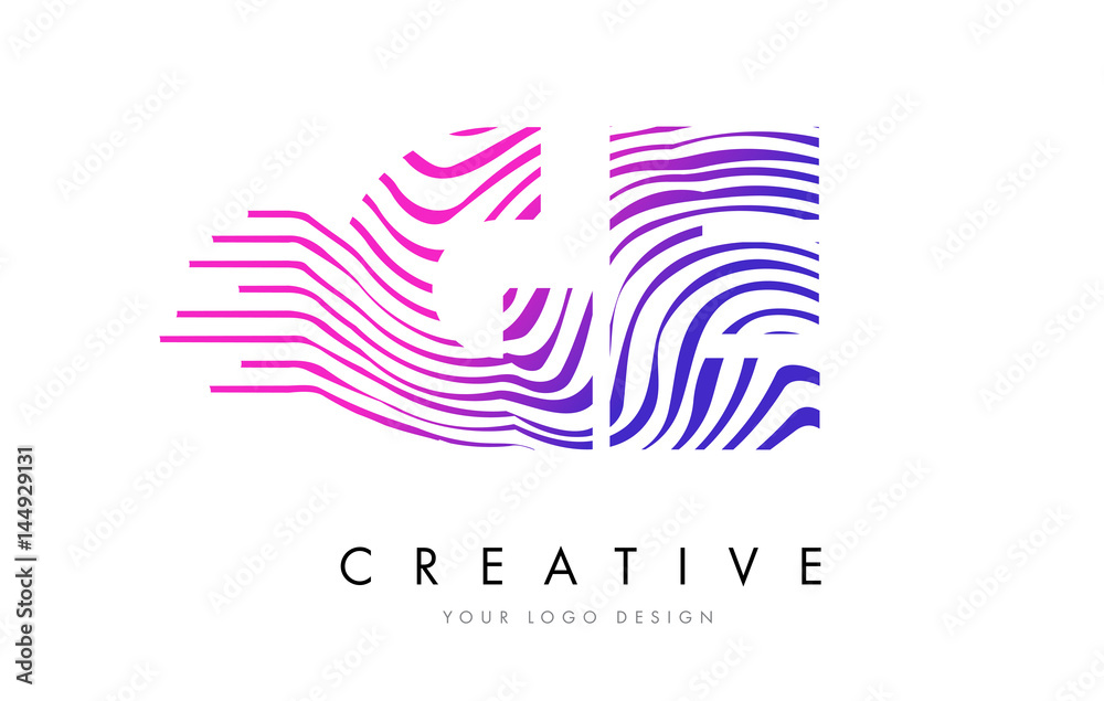 GE G E Zebra Lines Letter Logo Design with Magenta Colors