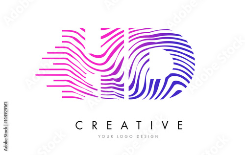 HD H D Zebra Lines Letter Logo Design with Magenta Colors