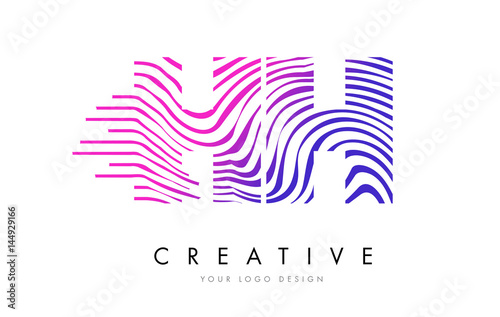 HH H H Zebra Lines Letter Logo Design with Magenta Colors