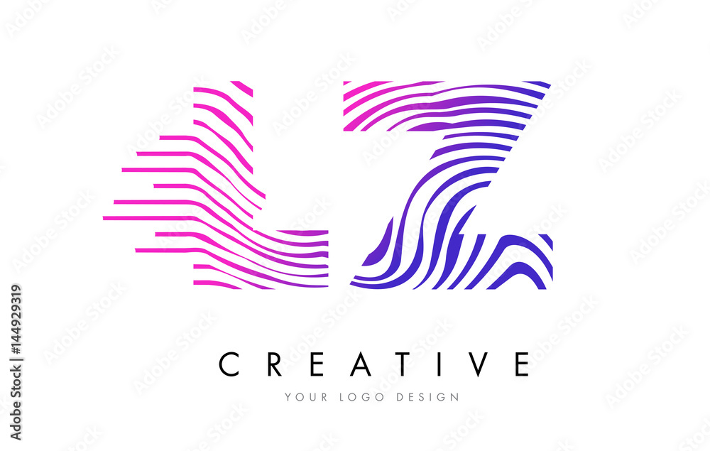 LZ L Z Zebra Lines Letter Logo Design with Magenta Colors