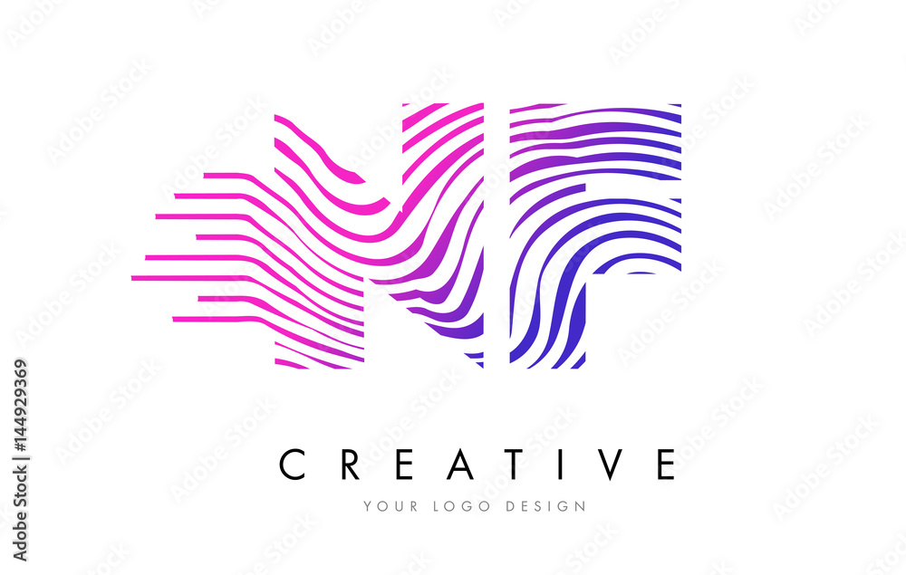 NF N F Zebra Lines Letter Logo Design with Magenta Colors