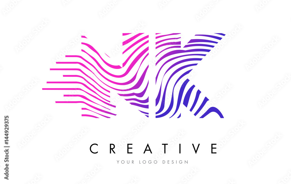 NK N K Zebra Lines Letter Logo Design with Magenta Colors