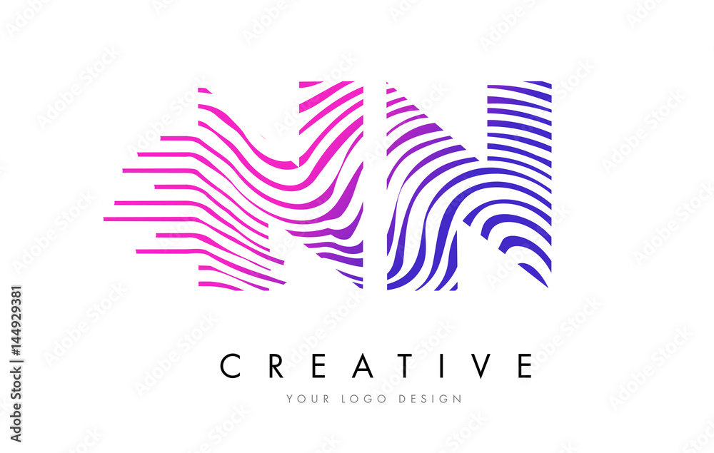NN N Zebra Lines Letter Logo Design with Magenta Colors