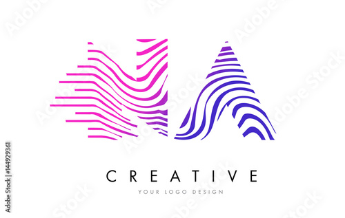 NA N A Zebra Lines Letter Logo Design with Magenta Colors