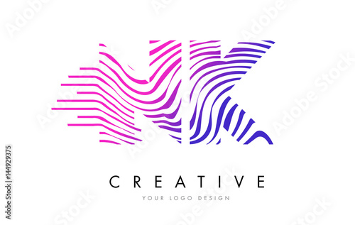 NK N K Zebra Lines Letter Logo Design with Magenta Colors