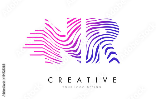 NR N R Zebra Lines Letter Logo Design with Magenta Colors