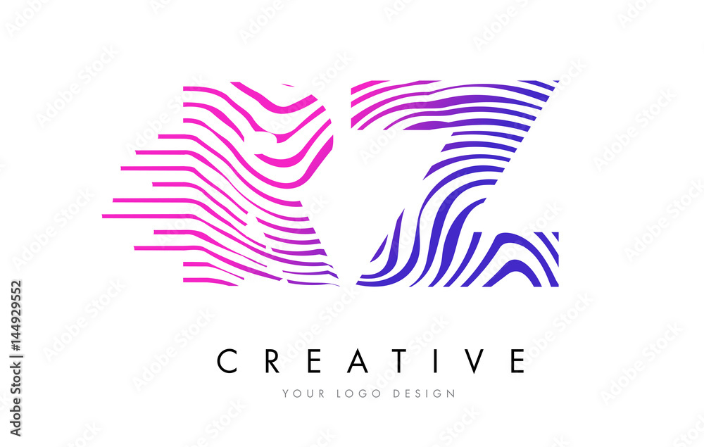RZ R Z Zebra Lines Letter Logo Design with Magenta Colors