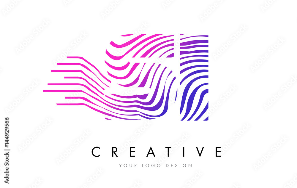 SI S I Zebra Lines Letter Logo Design with Magenta Colors