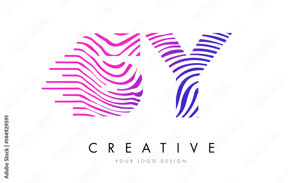 SY S Y Zebra Lines Letter Logo Design with Magenta Colors
