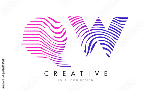 QW Q W Zebra Lines Letter Logo Design with Magenta Colors