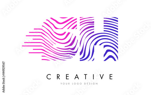 SH S H Zebra Lines Letter Logo Design with Magenta Colors