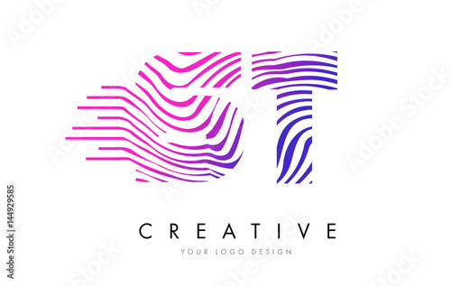 ST S T Zebra Lines Letter Logo Design with Magenta Colors