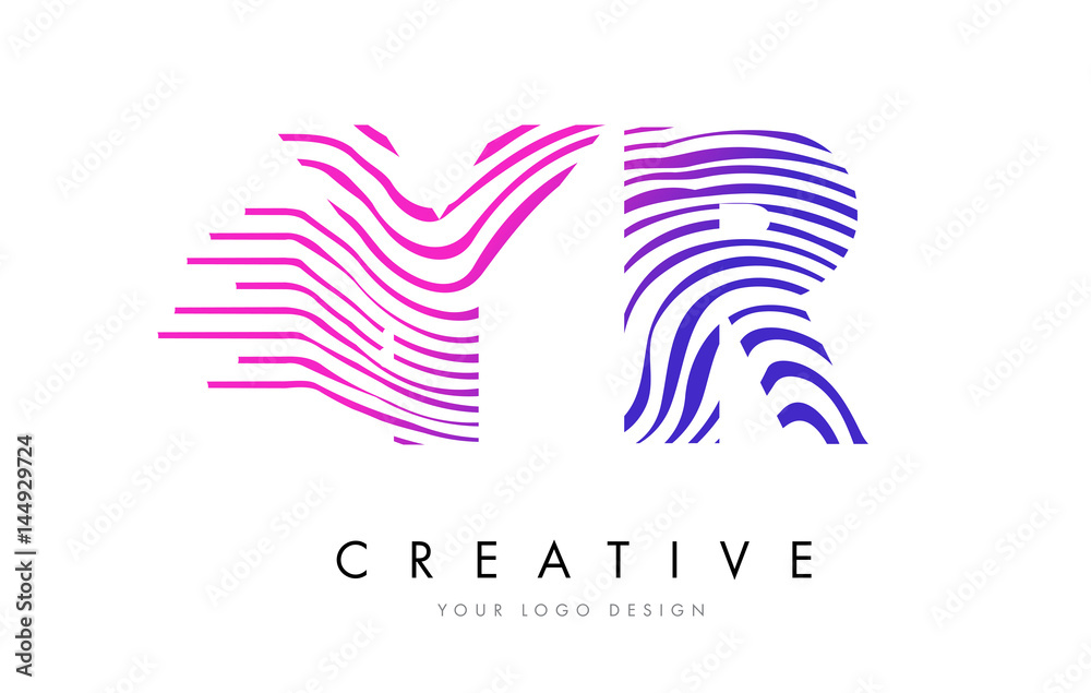 YR Y R Zebra Lines Letter Logo Design with Magenta Colors