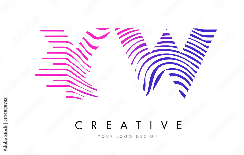 YW Y W Zebra Lines Letter Logo Design with Magenta Colors