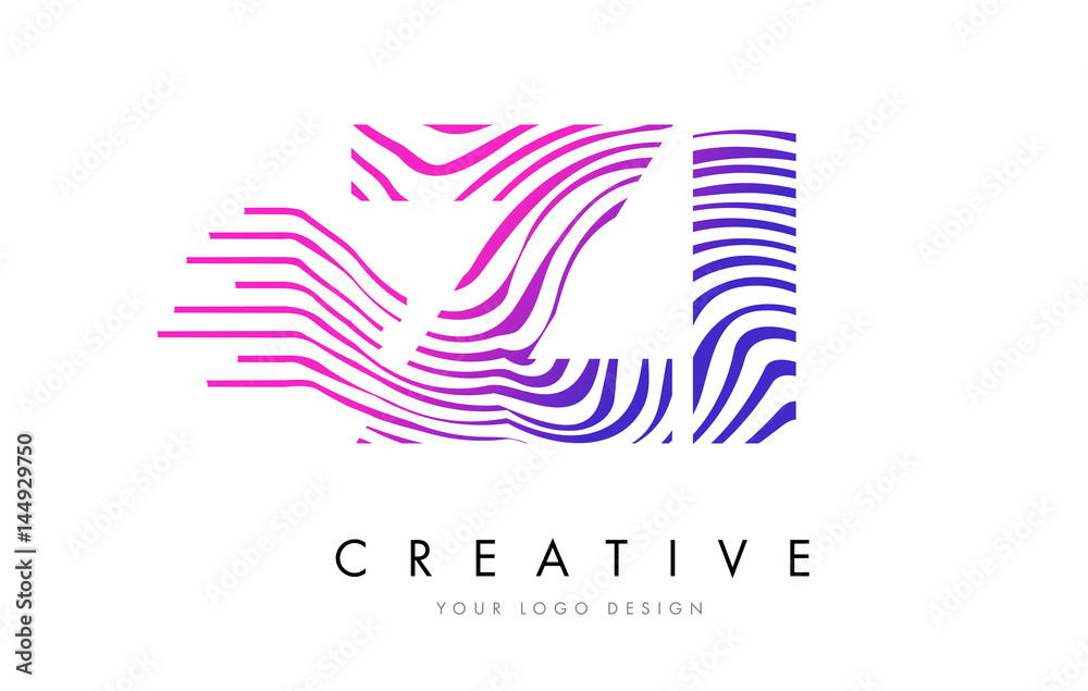 ZI Z I Zebra Lines Letter Logo Design with Magenta Colors
