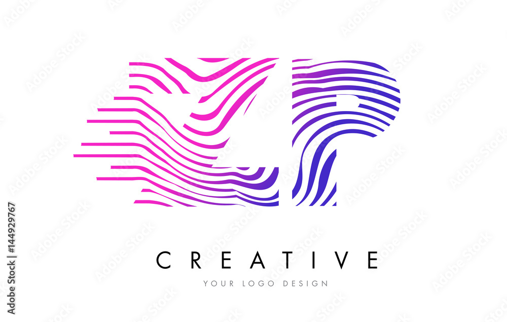ZP Z P Zebra Lines Letter Logo Design with Magenta Colors