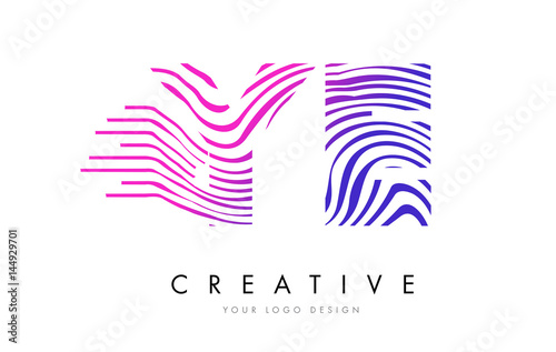 YE Y E Zebra Lines Letter Logo Design with Magenta Colors