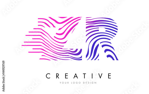 ZR Z R Zebra Lines Letter Logo Design with Magenta Colors
