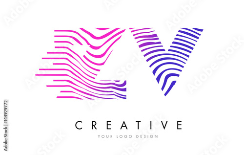 ZV Z V Zebra Lines Letter Logo Design with Magenta Colors