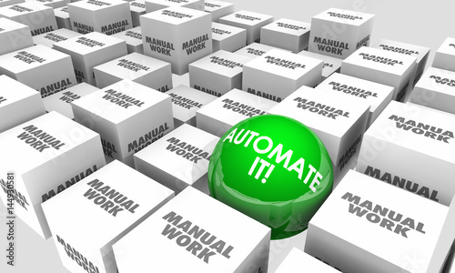 Automate It Vs Manual Work Automation Tasks Sphere Cubes 3d Illustration photo