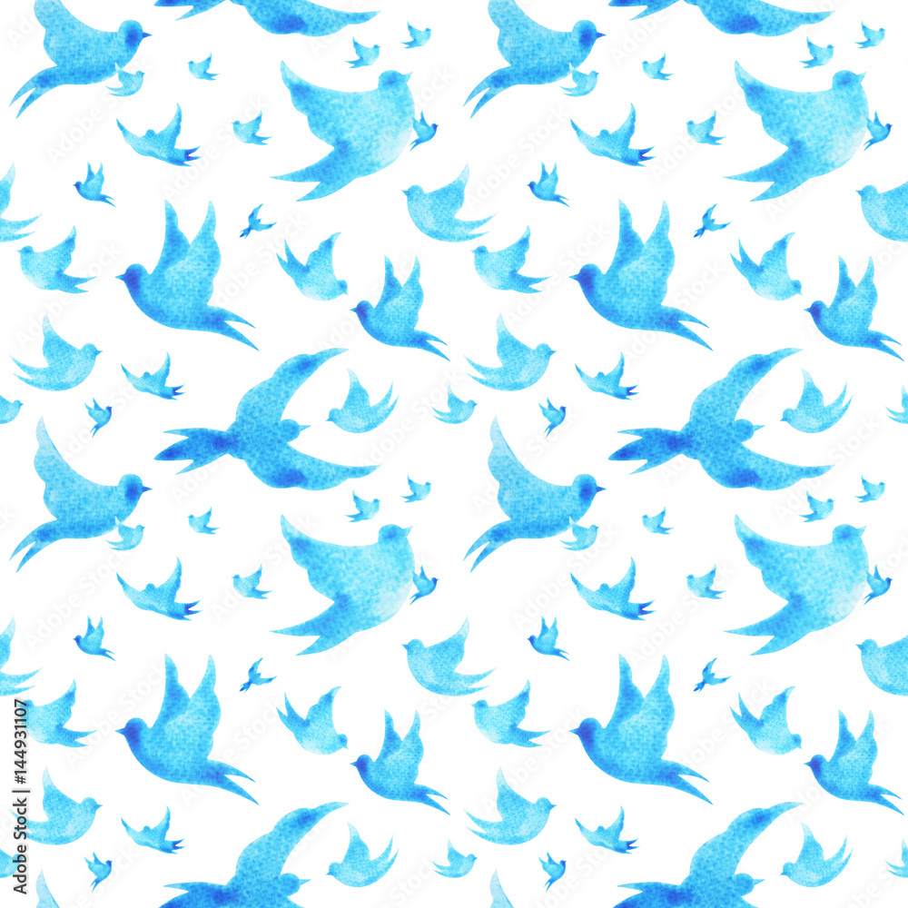Obraz premium free birds flying seamless pattern minimal watercolor painting hand drawn design illustration